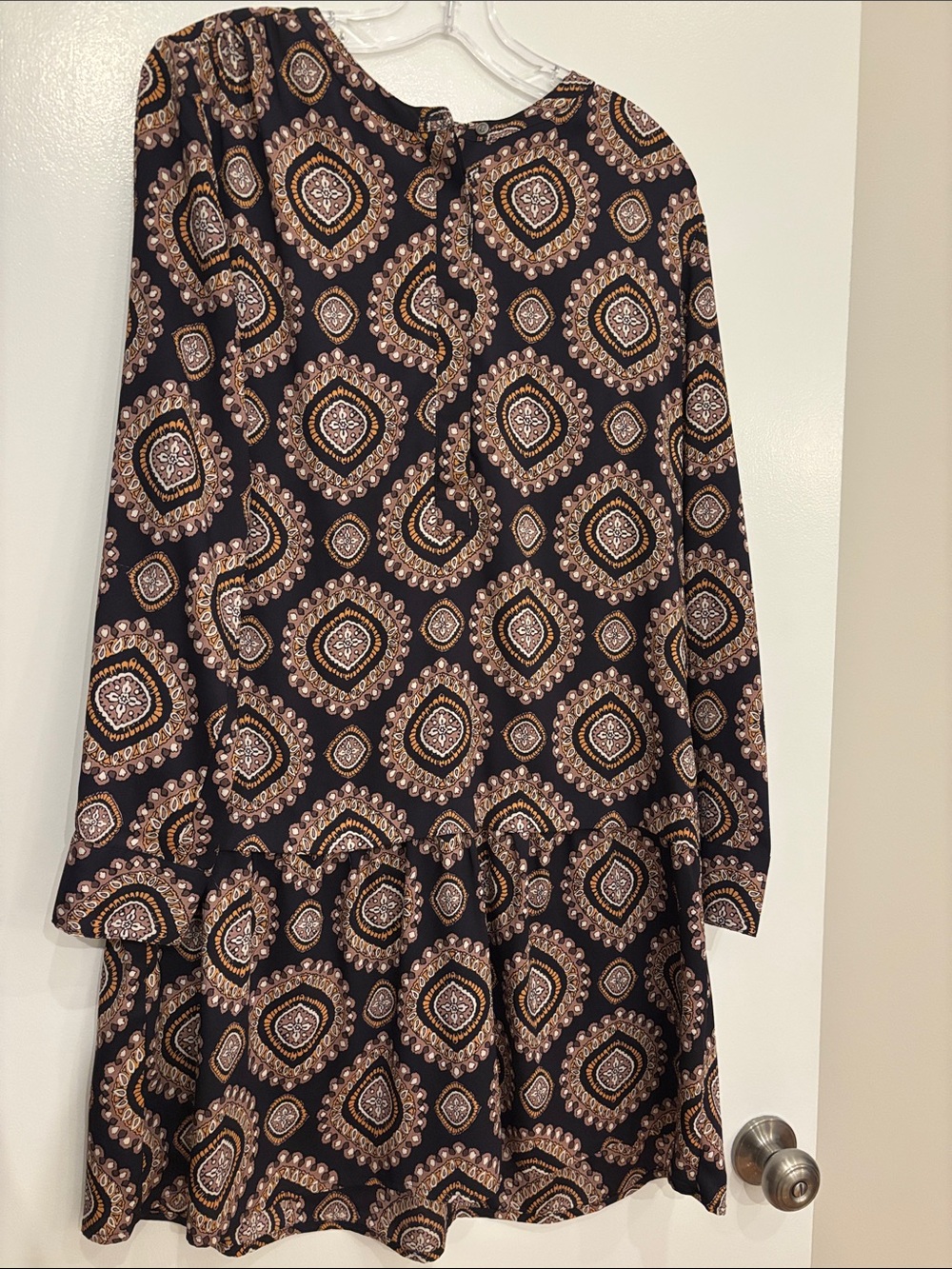 LOFT Black and Tan Long Sleeve Printed Dress